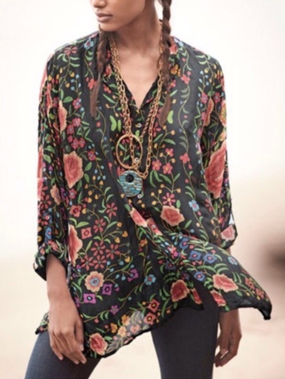 Johnny Was ‘Emby Floral’ Silk Tunic Blouse
